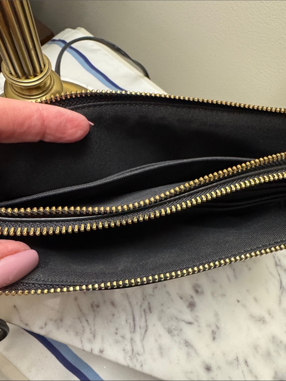 Coach Brown Signature Double Zip Wristlet with Gold Logo - Picture 8 of 12